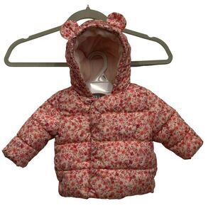 Old Navy Baby Girls' Water-Resistant Floral Puffer Jacket With Bear Ears 3-6 Mon